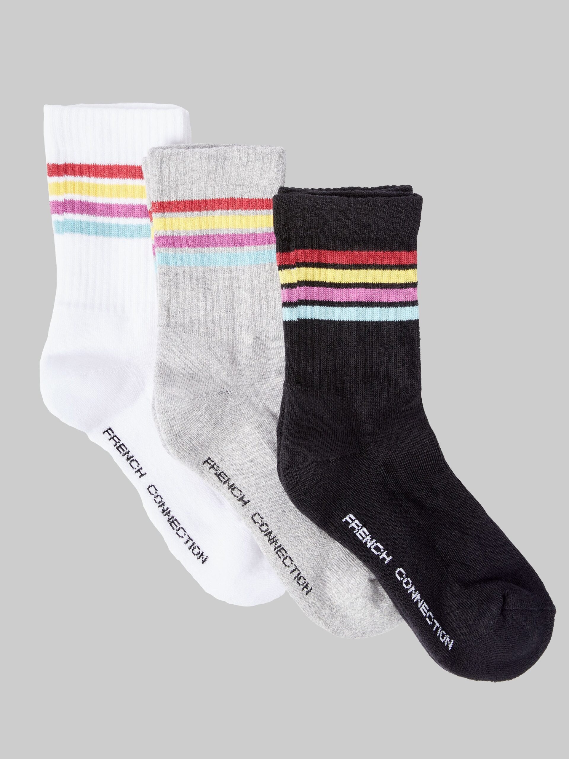 3 Pack French Connection 4 Stripe Crew Socks Multi 1