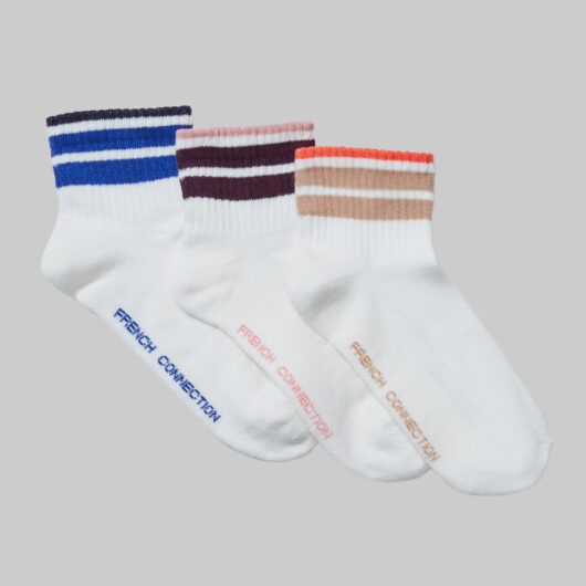 French Connection 3 Pack Tipped Ankle Socks Multi 2
