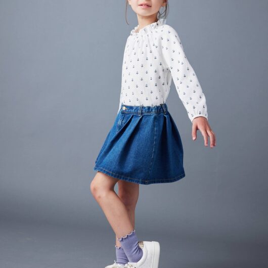 Pleated Denim Skirt, for Girls stone