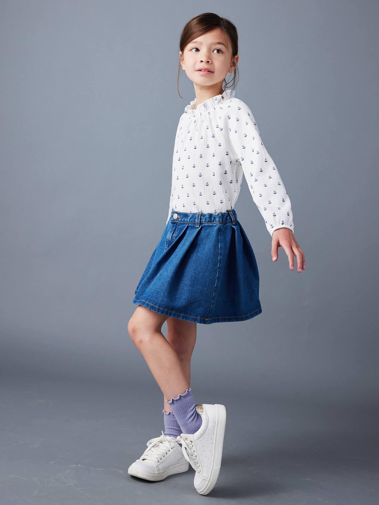 Pleated Denim Skirt, for Girls stone