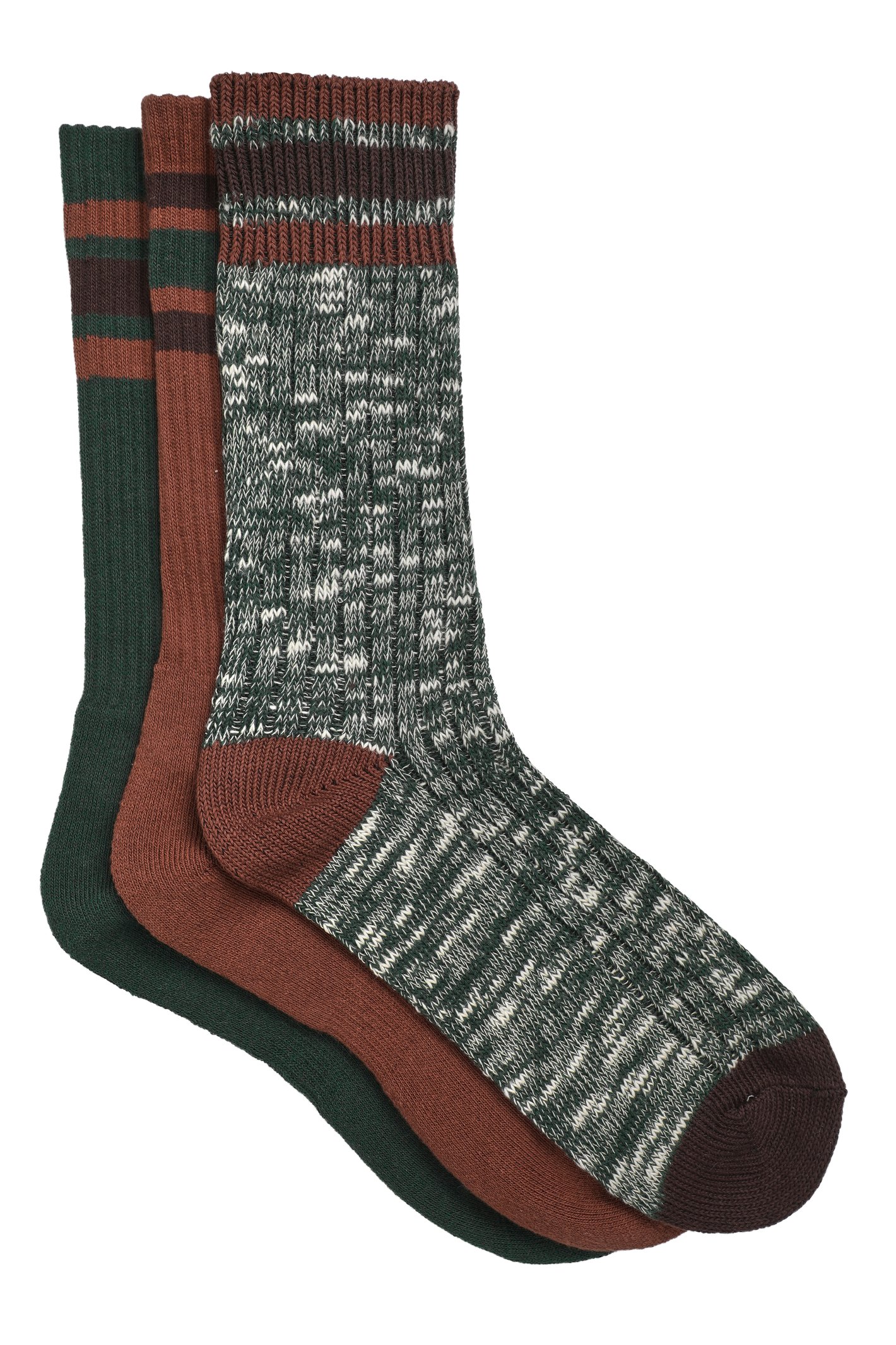 Weird Fish Fernvale Striped Boot Sock 3pk Rust Leaves Size 7-11
